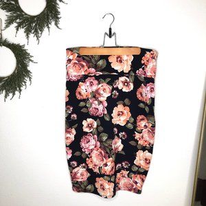 2/$25 Black Floral Bodycon Knee Length Skirt